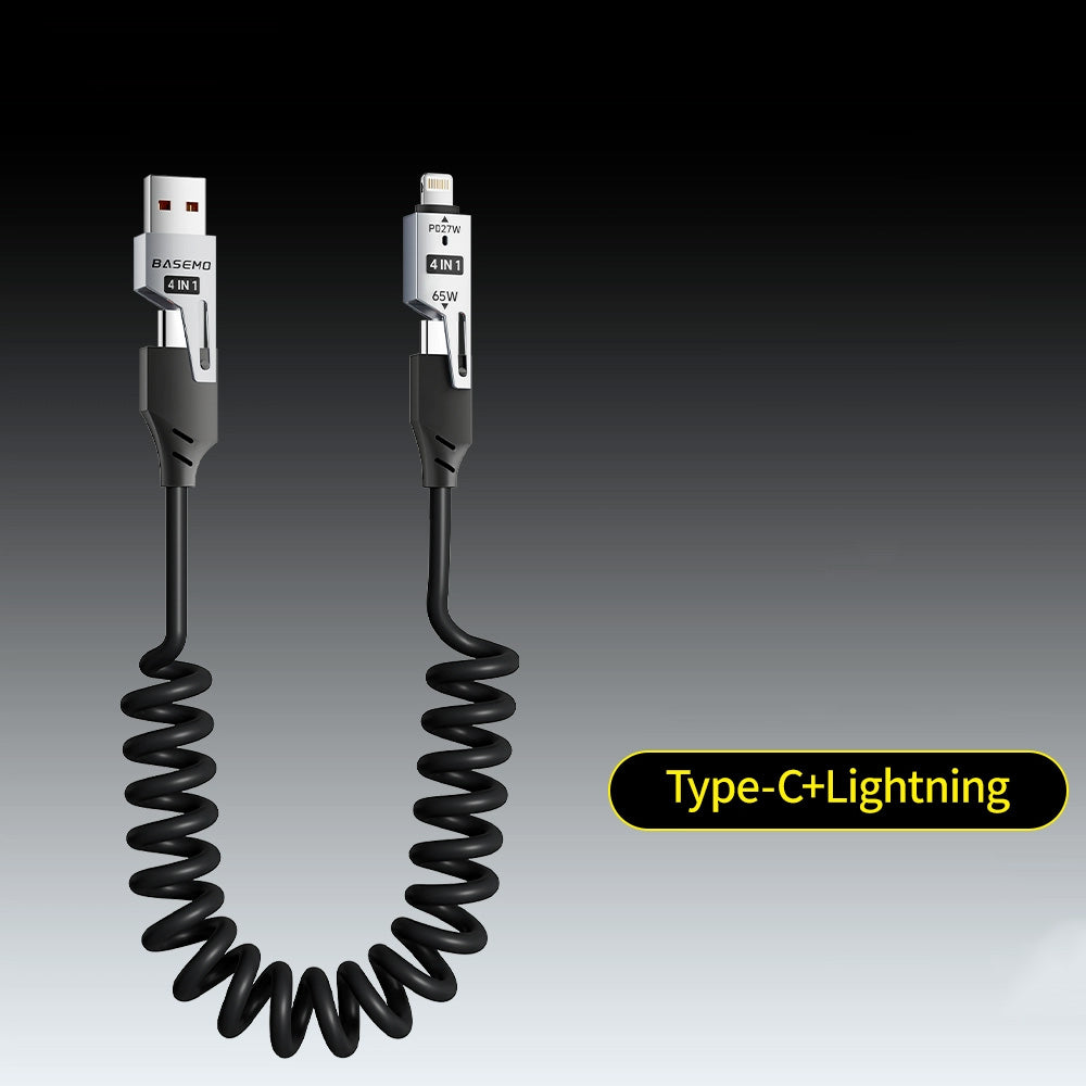 4-in-1 Retractable 65W Charging Cable for iPhone 16, Huawei, Apple CarPlay Compatible