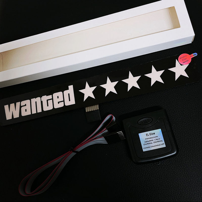 Adesivo luminoso a cinque stelle in stile GTA per la decorazione di parabrezza e finestrini laterali.