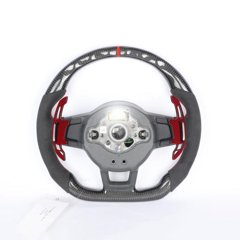 Carbon Fiber Steering Wheel with Synthetic Cashmere Side Handles for Compatible with MK7 GTI Models (With Paddle Shifter Version)
