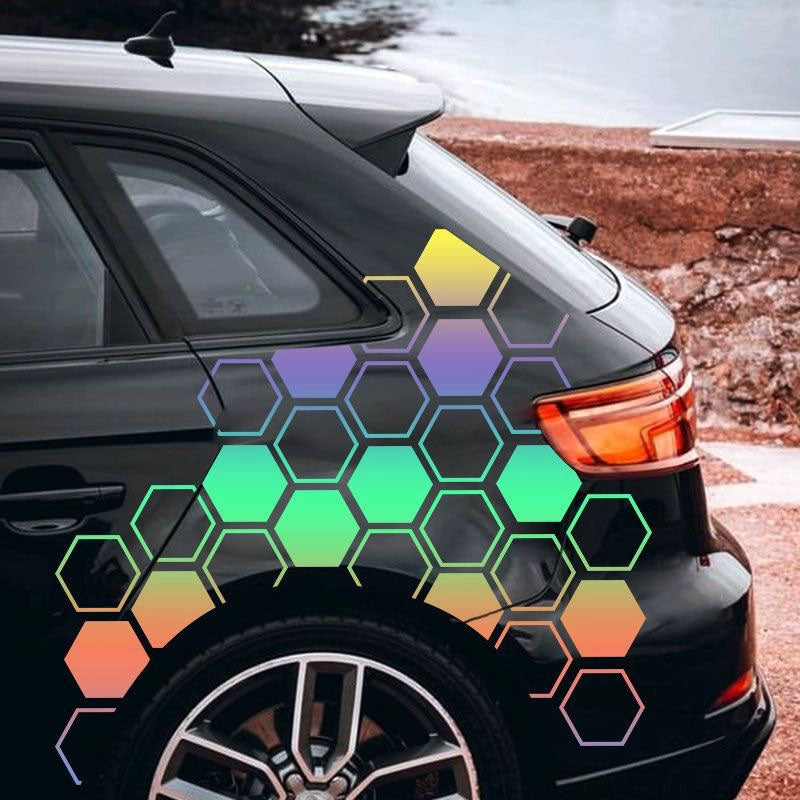 Honeycomb Pattern Car Stickers - Creative Personality Waistline & Body Decals for Universal Vehicle Tail Decoration