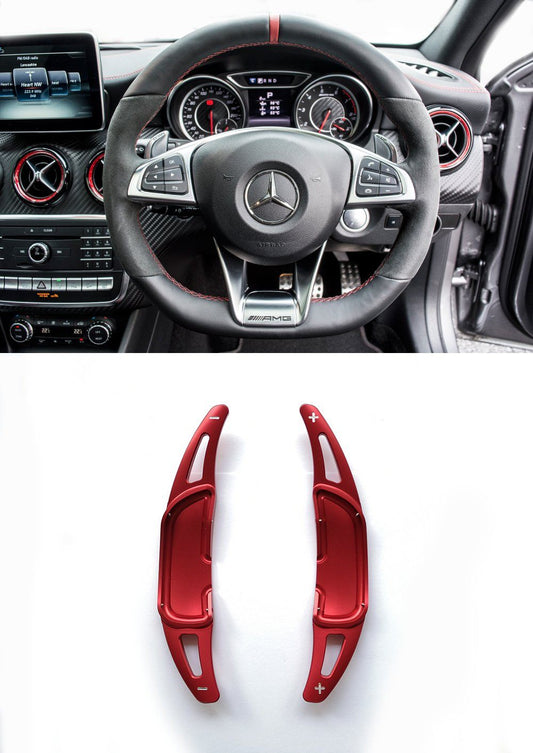 Pinalloy Red Alloy Paddle Shifter Extension For Mercedes Benz AMG A45 CLA45 GLA45 C63 S63 2015-up - Pinalloy Online Auto Accessories Lightweight Car Kit 