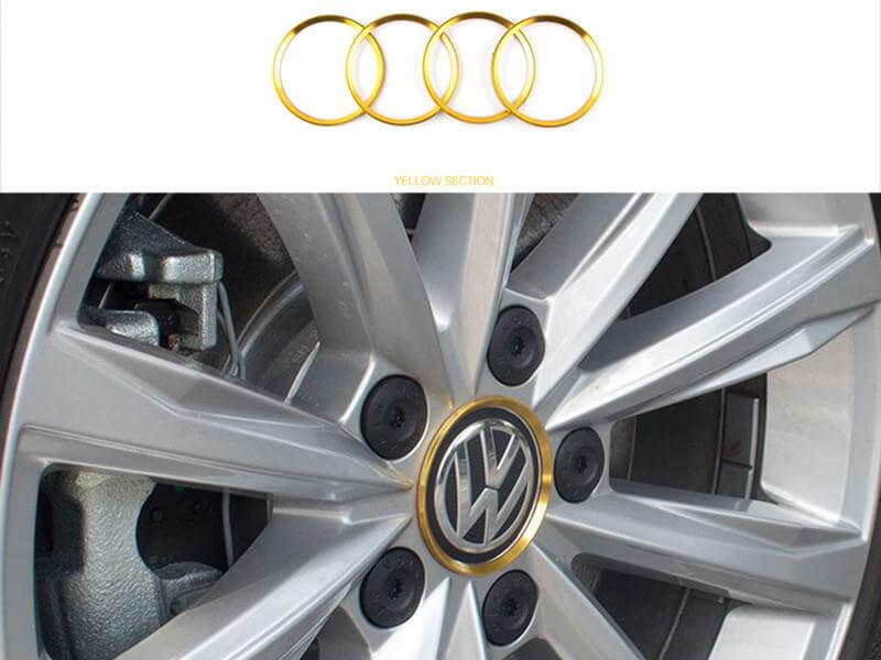 (Set of 4) Aluminum Interior Metal Wheel Frame Ring Emblem For Volkswagen - Pinalloy Online Auto Accessories Lightweight Car Kit
