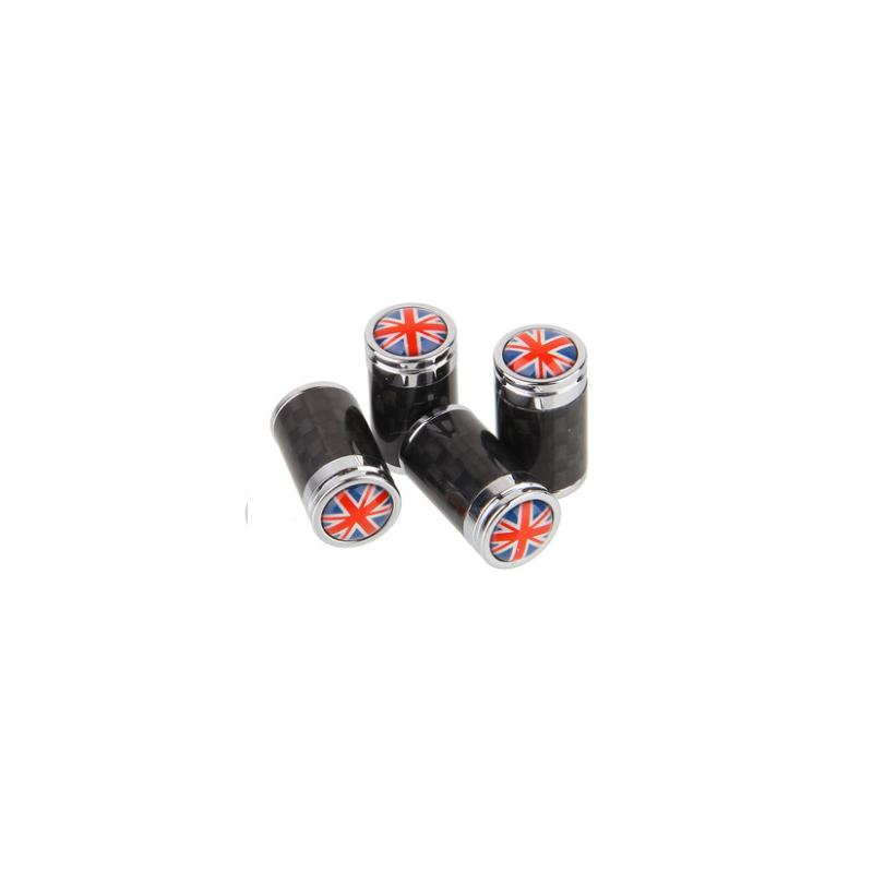 (Set of 4pcs) Carbon Fiber CAR Airtight Wheel Tire Air Valve Caps Stem Cover With England Flag - Pinalloy Online Auto Accessories Lightweight Car Kit