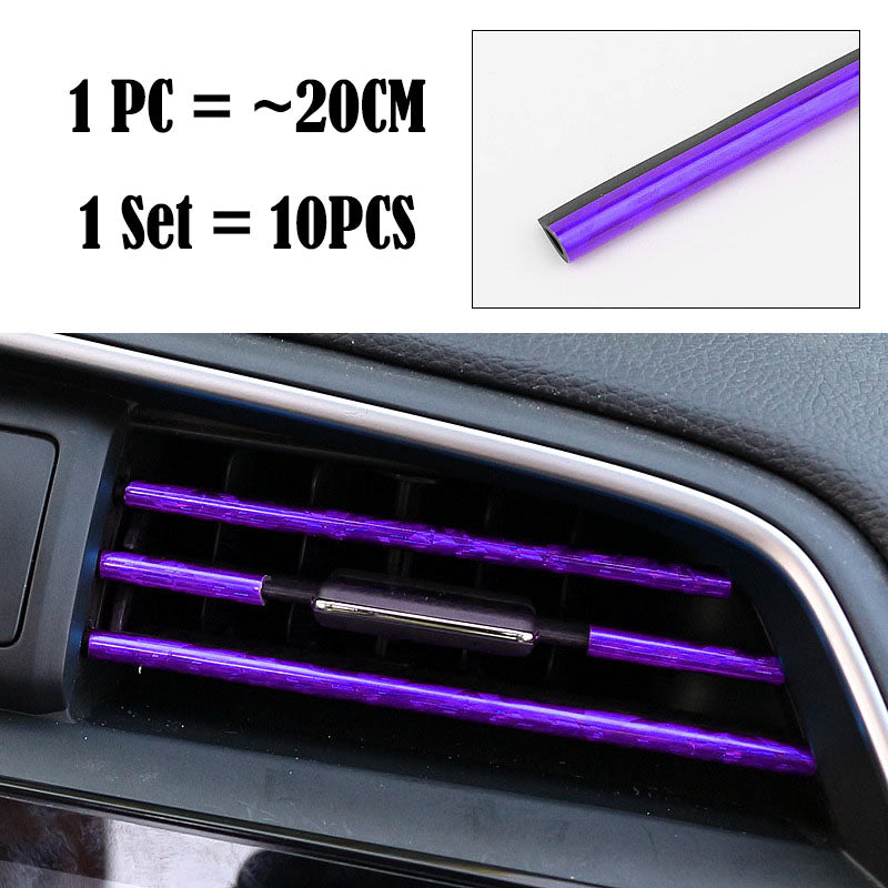 (Set of 10pcs) Pinalloy 20cm 3D Bright Strip Chrome Car interior DIY Exterior Moulding Trim Strip line Sticker for Air Outlet