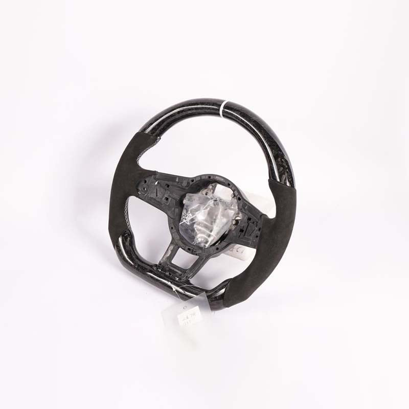 Volante ricostruito in fibra di carbonio forgiata Pinalloy per VW MK7 Rline GTS GLI GTI 2015+ (cinturino bianco)