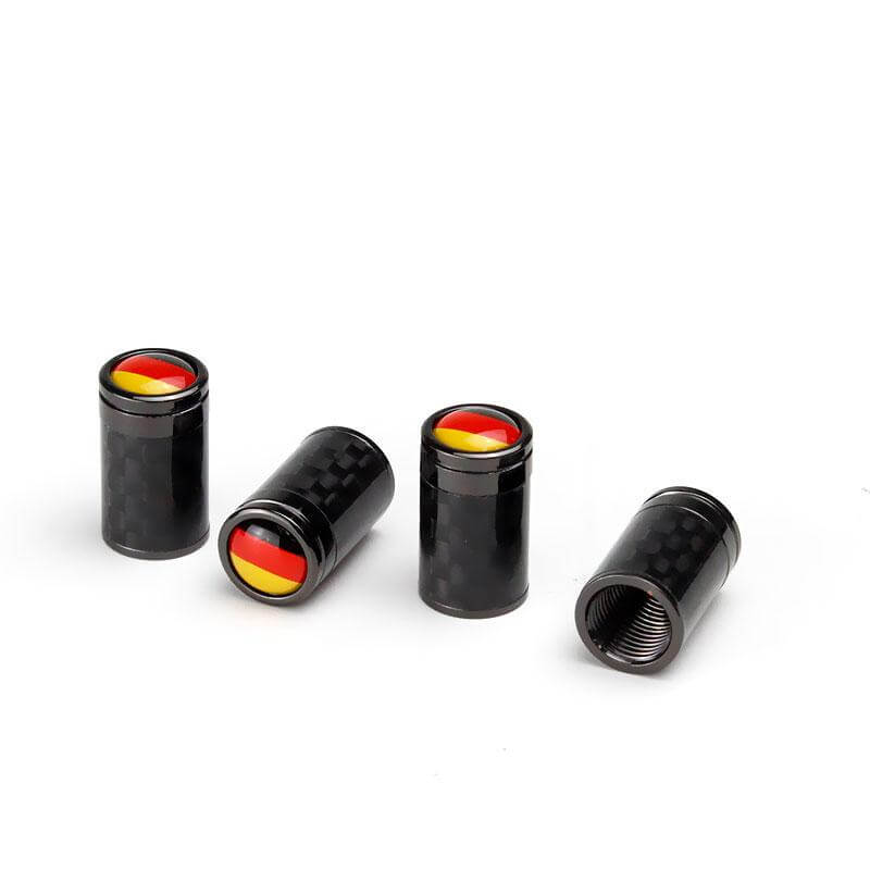 (Set of 4pcs) Carbon Fiber (With Germany Flag) CAR Airtight Wheel Tire Air Valve Caps Stem Cover