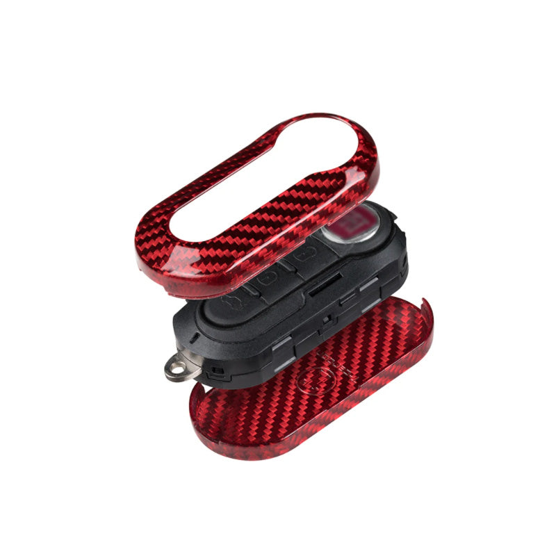 Real Carbon Fiber Remote Flip Key Case for FIAT 500 Ducato Grande Punto Doblò Bravo Panda Punto (Red)