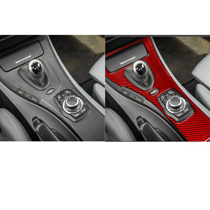 Pinalloy Carbon Fiber Shift Knob Control Panel for BMW E90/E92/E93 3 Series Car Interior Modification Accessory for BMW（07-13 M3 gear panel - left driving Red color）