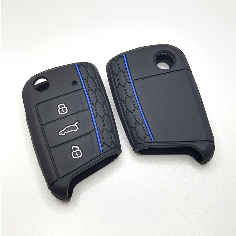 Pinalloy Silicone Key Blue Line Cover Case Skin Key Fob for Volkswagen VW Golf 7 MK7