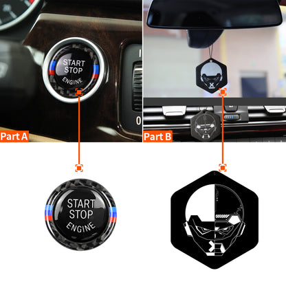 Pinalloy Carbon Fiber Sticker E90/E92/3 Series One Key Start Button Car Interior Decoration Modification for BMW (BMW three-color imported carbon fiber hard version)