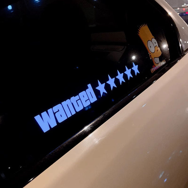 Five-Star Wanted GTA Style Light Luminous Patch Car Sticker for Windshield Side Window Decoration