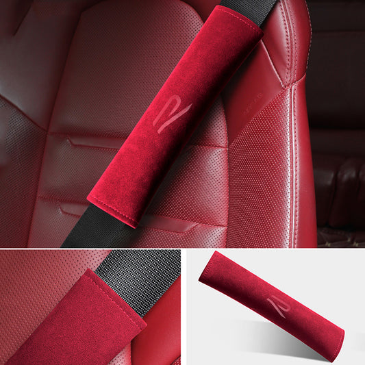Alcantara Seat Belt Cover with VW Golf MK8 R Style with New R wording (Red)
