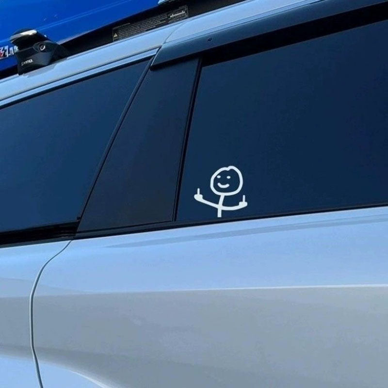 Smirking Stickman Double Middle Finger Car Sticker – Hilarious Taunting Decal for Windows