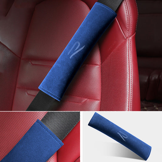 Alcantara Seat Belt Cover with VW Golf MK8 R Style with New R wording (Blue)