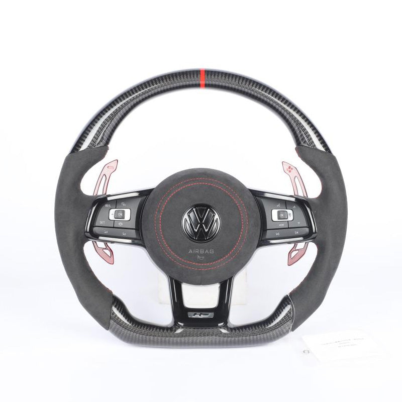 Carbon Fiber Steering Wheel with Alcantara Side Handle for VW MK7 GTI with DSG Paddle Version