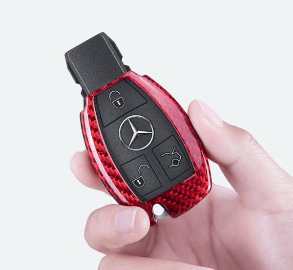 Pinalloy Deluxe Real Red Carbon Fiber Remote Key Cover Case Shell for Mercedes Benz