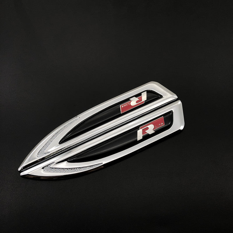 (Set of 2) Pinalloy Silver and Red ABS Stickers Blade Side Mark Emblem with Rline Wording CC Style