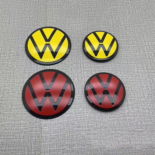 ABS Made Front Black Flat Emblem Badge Stickers For 2014-2017 MK7 & 2018-2020 MK7.5 Models (Yellow/Red)