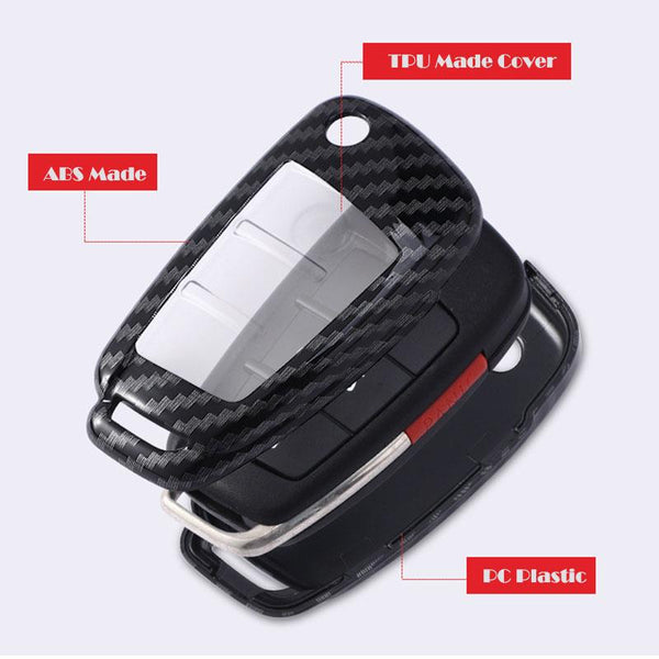 ABS Made Carbon Fiber Pattern Key Cover Case Skin Shell for A3 A4 TT Flip Key Models
