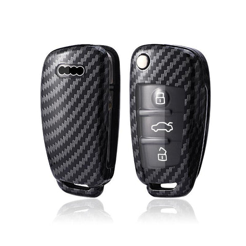 ABS Made Carbon Fiber Pattern Key Cover Case Skin Shell for A3 A4 TT Flip Key Models
