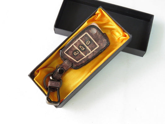 Pinalloy Retro Dark Genuine Leather Folding Key Holder Case Cover VW Golf 7 MK7 GTI VII - Pinalloy Online Auto Accessories Lightweight Car Kit 