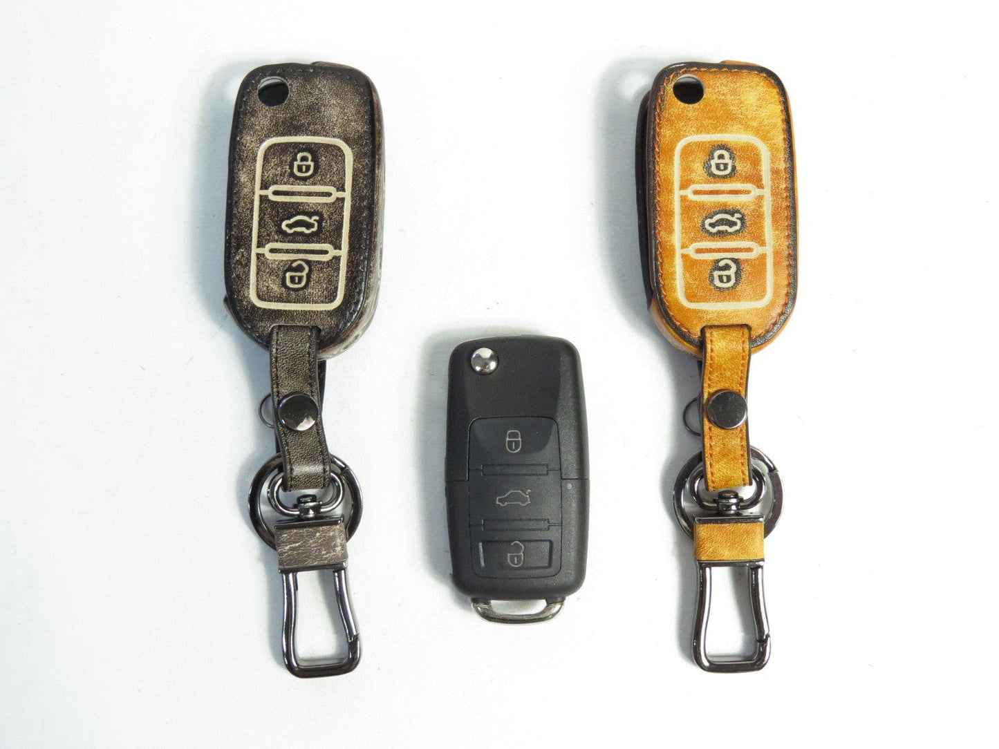 Pinalloy Retro Dark Genuine Leather Folding Key Holder Case Cover For VW Golf Passat MK6 - Pinalloy Online Auto Accessories Lightweight Car Kit 
