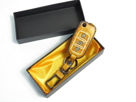 Pinalloy Retro Brown Genuine Leather Folding Key Holder Case Cover For VW Golf Passat MK6 - Pinalloy Online Auto Accessories Lightweight Car Kit 