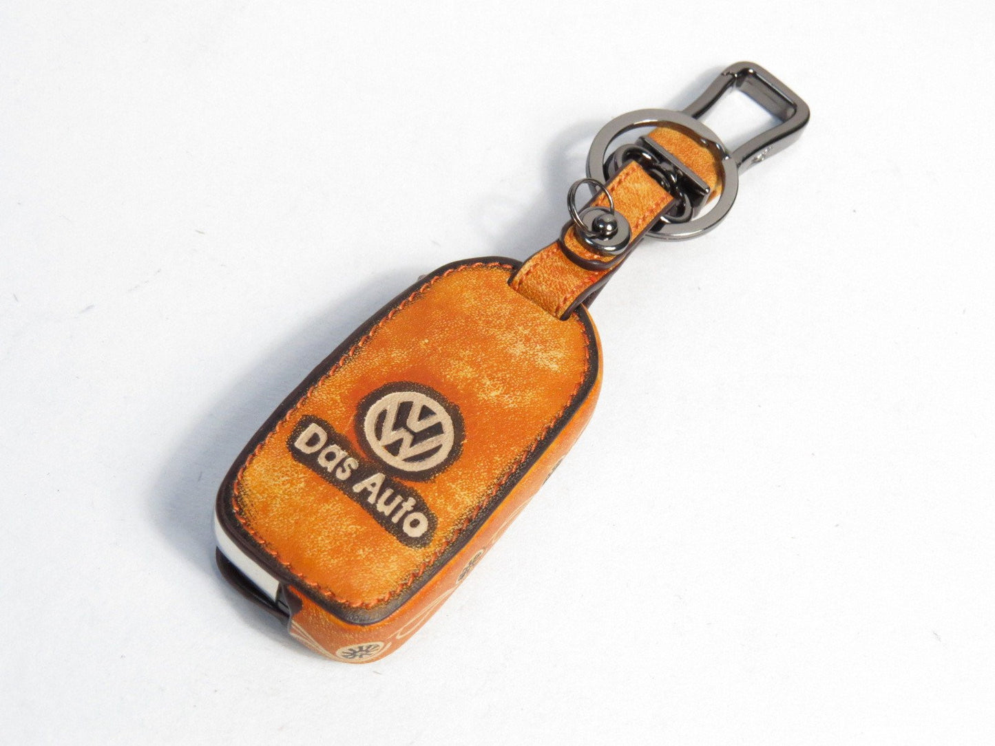Pinalloy Retro Brown Genuine Leather Folding Key Holder Case Cover For VW Golf Passat MK6 - Pinalloy Online Auto Accessories Lightweight Car Kit 