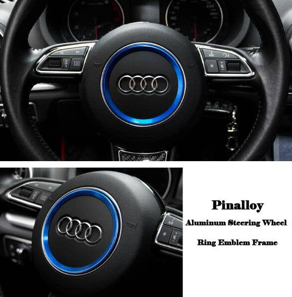Aluminum Interior Metal Steering Wheel Ring Emblem Frame For Audi (Blue) - Pinalloy Online Auto Accessories Lightweight Car Kit 