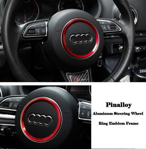 Aluminum Interior Metal Steering Wheel Ring Emblem Frame For Audi (Red) - Pinalloy Online Auto Accessories Lightweight Car Kit 