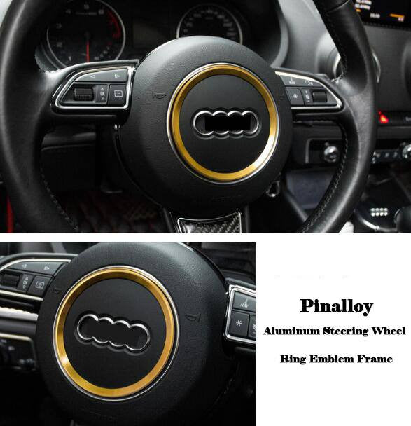 Aluminum Interior Metal Steering Wheel Ring Emblem Frame For Audi (Yellow) - Pinalloy Online Auto Accessories Lightweight Car Kit 
