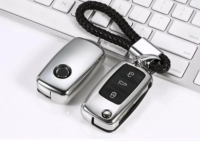 Deluxe Chrome Key Cover Case Skin Shell Fob for for VW Seat Skoda - Pinalloy Online Auto Accessories Lightweight Car Kit 
