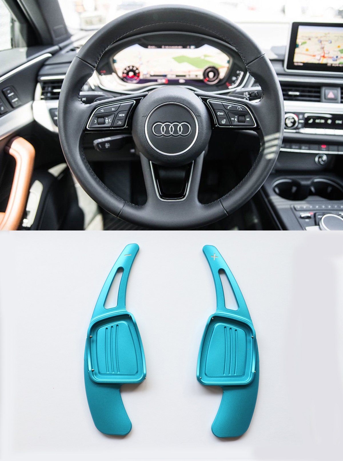 Pinalloy CNC Metal Blue Alloy Steering Paddle Shifter Extension for Audi A3 A4L A5 Q7 TT TTS S4 Q2 S3 SQ 2016-2017 - Pinalloy Online Auto Accessories Lightweight Car Kit 