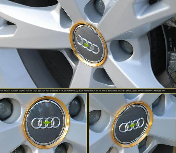 (Set of 4) Aluminum Interior Metal Wheel Frame Ring Emblem For Audi A3 A4L A6L A7 A8 (Yellow) - Pinalloy Online Auto Accessories Lightweight Car Kit 