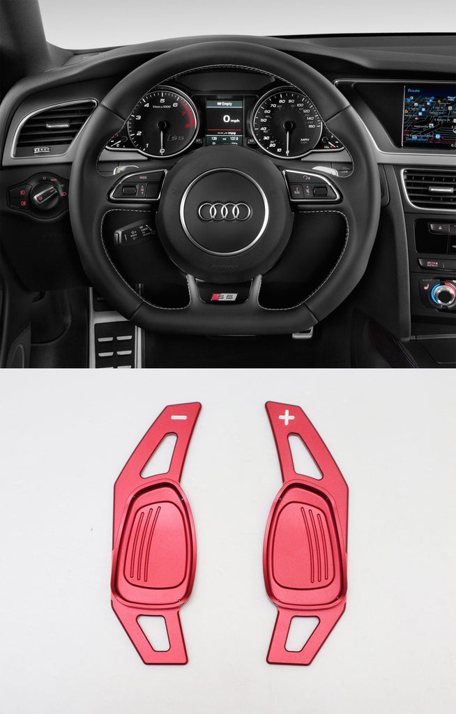Pinalloy Red Metal Alloy Steering Paddle Shifter Extension for Audi A5 S3 S5 S6 SQ5 RS3 RS6 RS7 2014-17 - Pinalloy Online Auto Accessories Lightweight Car Kit 