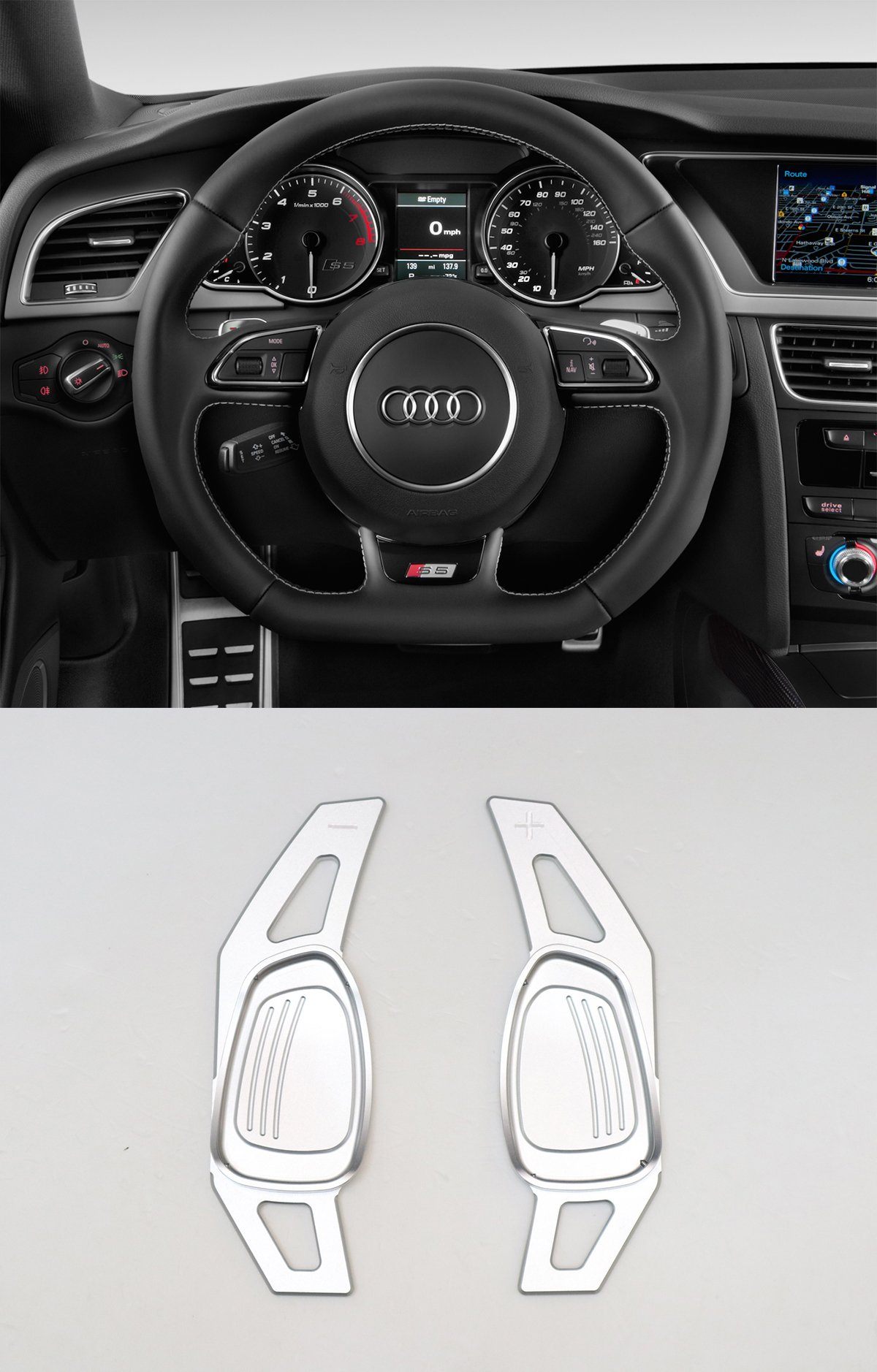 Pinalloy Silver Metal Alloy Steering Paddle Shifter Extension for Audi A5 S3 S5 S6 SQ5 RS3 RS6 RS7 2014-17 - Pinalloy Online Auto Accessories Lightweight Car Kit 