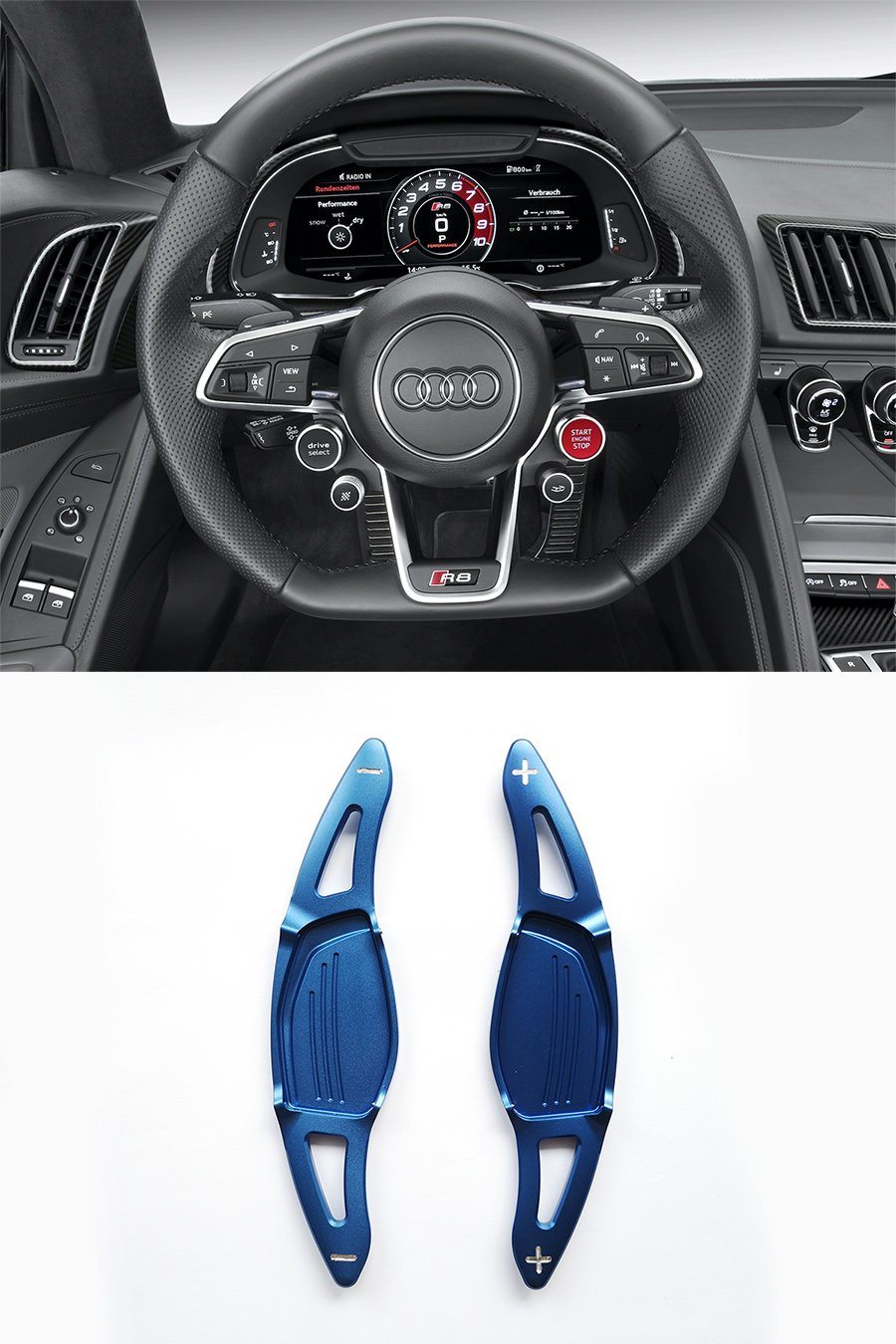 Pinalloy Blue Metal Steering Wheel Paddle Shifter for New Audi R8 RS3 RS4 RS5 TT RS - Pinalloy Online Auto Accessories Lightweight Car Kit 
