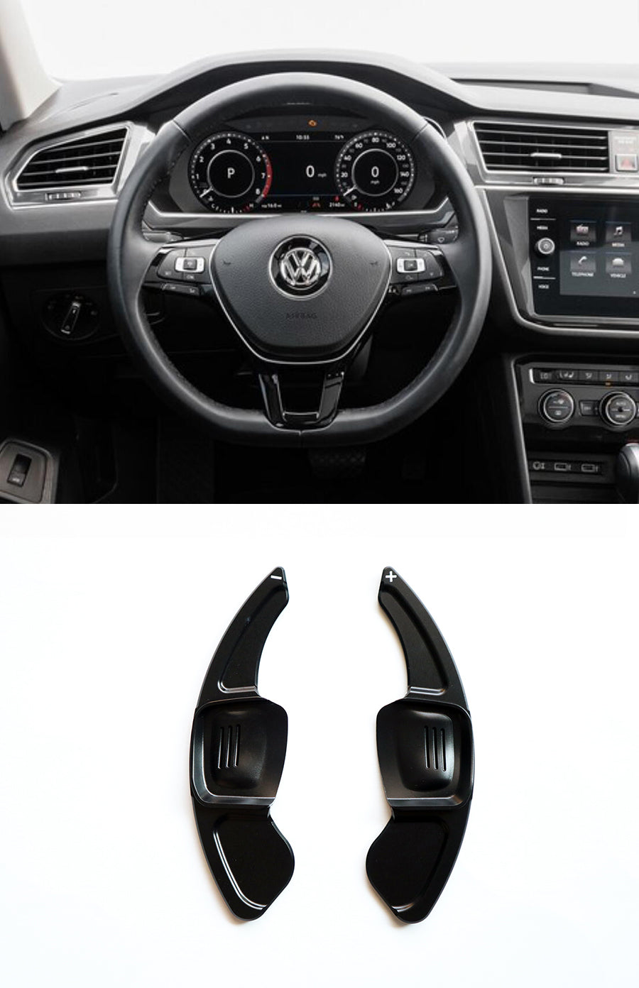 Pinalloy Black Paddle Shifter Extension for Volkswagen Tiguan L Teramont PHIDEON C-TREK (Ver.2)