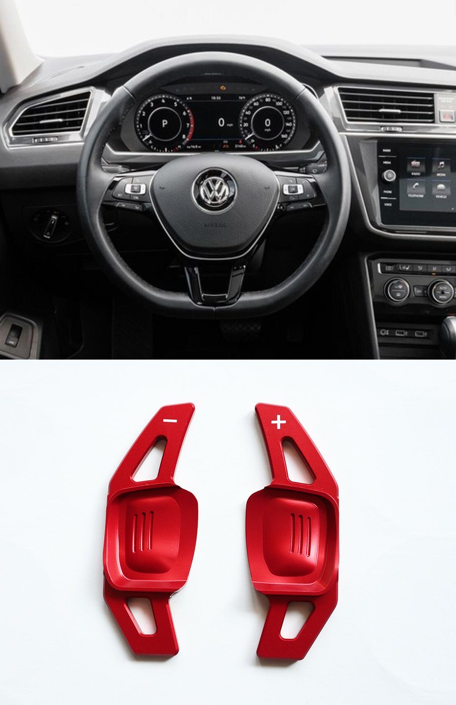 Pinalloy Red DSG Paddle Shifter Extension for Volkswagen VW Tiguan L Teramont PHIDEON C-TREK - Pinalloy Online Auto Accessories Lightweight Car Kit 