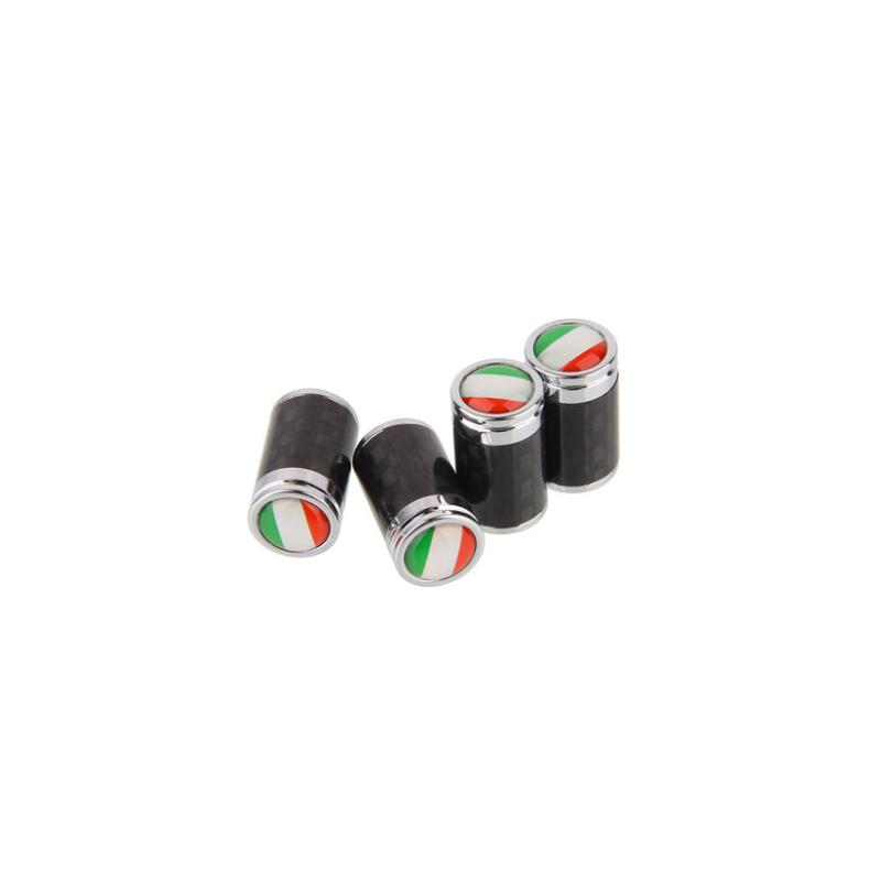 (Set of 4pcs) Carbon Fiber CAR Airtight Wheel Tire Air Valve Caps Stem Cover With Italy Flag - Pinalloy Online Auto Accessories Lightweight Car Kit 