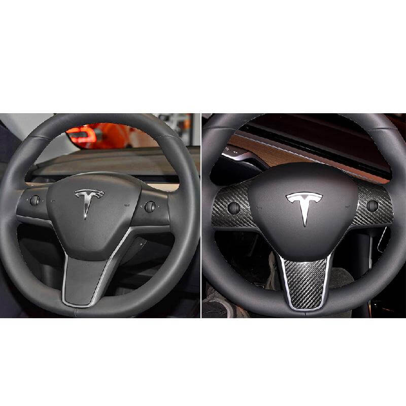 (3pcs per set) Carbon Fiber Interior Steering Wheel Trim For Tesla Model 3 2017-2019 - Pinalloy Online Auto Accessories Lightweight Car Kit 