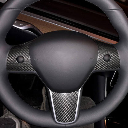 (3pcs per set) Carbon Fiber Interior Steering Wheel Trim For Tesla Model 3 2017-2019 - Pinalloy Online Auto Accessories Lightweight Car Kit 