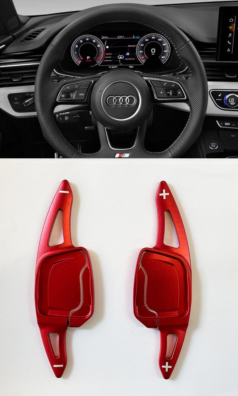 Pinalloy Red Metal Steering Wheel Paddle Shifter Extension for New Audi 2019+ A3A4A5