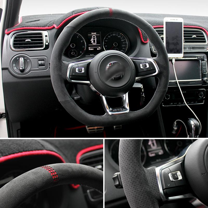 Pinalloy Synthetic Cashmere Steering Wheel Cover for VW Golf7 MK7 GTI POLO (Red Square Mark)