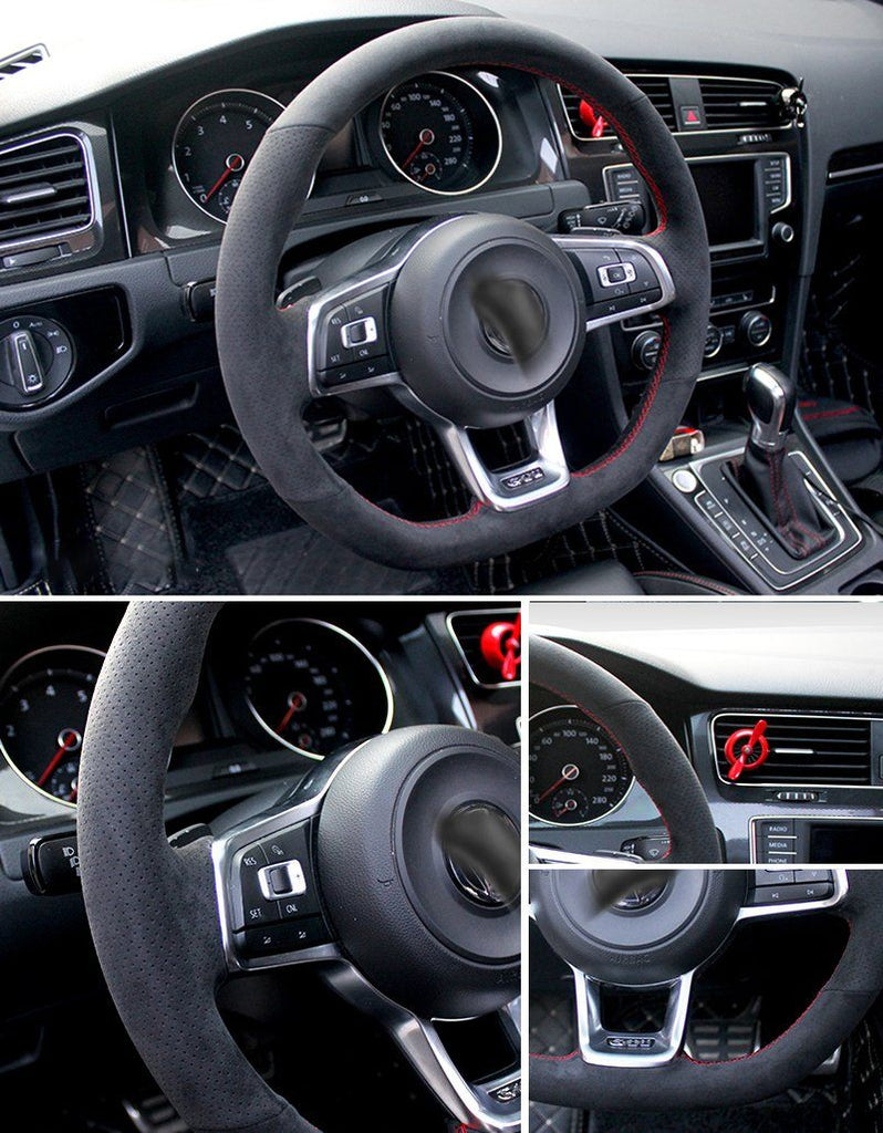 Pinalloy Synthetic Cashmere Steering Wheel Cover for VW Golf7 MK7 GTI POLO (Red Rope No Mark)