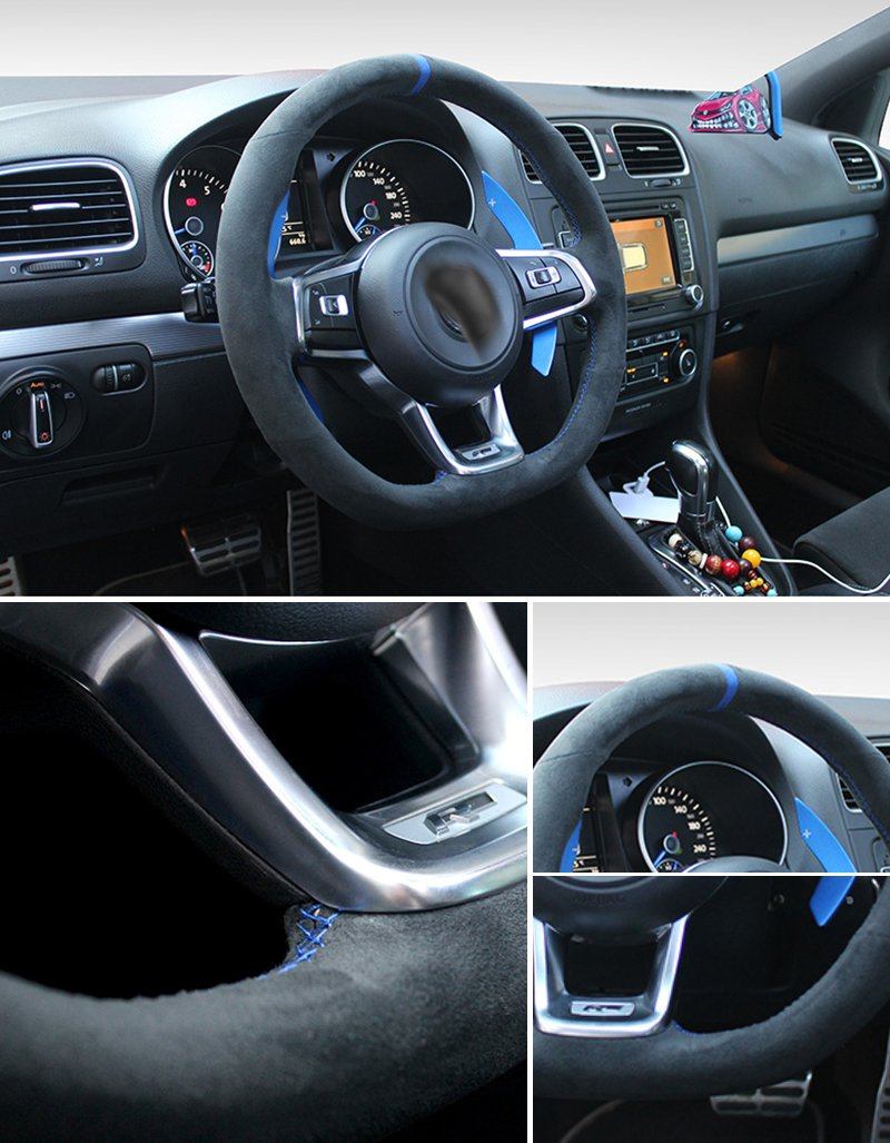 Pinalloy Synthetic Cashmere Steering Wheel Cover for VW Golf7 MK7 GTI POLO (Blue Rope Blue Mark)