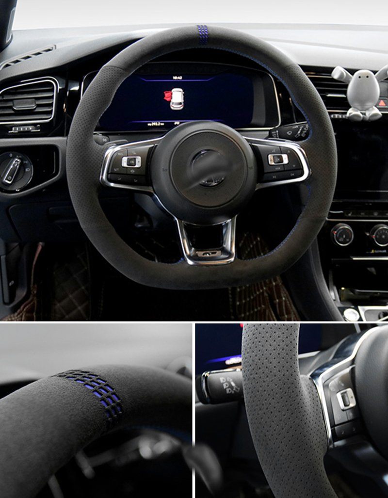 Pinalloy Synthetic Cashmere Steering Wheel Cover for VW Golf7 MK7 GTI POLO (Blue Rope Blue Square Mark)