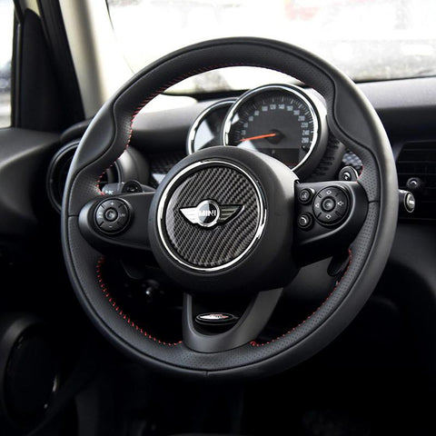 Carbon Fiber and ABS Steering Wheel Inner Emblem Frame Sticker For MINI Cooper F55 F56 F60 (V.1)