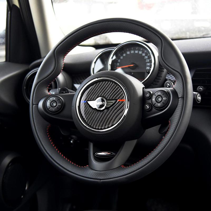 Carbon Fiber and ABS Steering Wheel Inner Emblem Frame Sticker For MINI Cooper F55 F56 F60 (V.2)