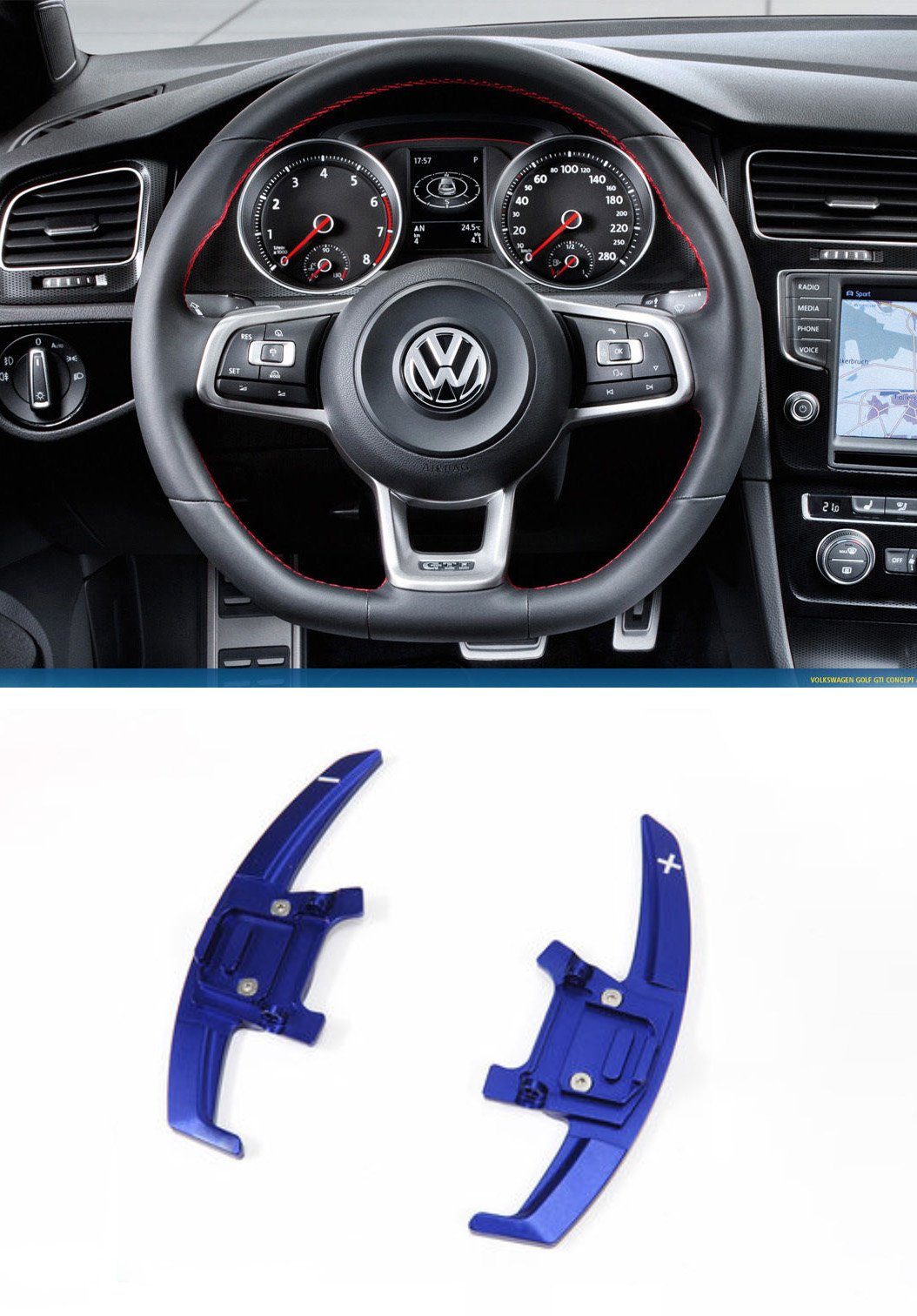 Pinalloy Aluminum Blue Paddle Shifter Extension for Automatic DSG Steering Wheel VW Golf MK7 Scirocco GTi R (Replacement Ver.)